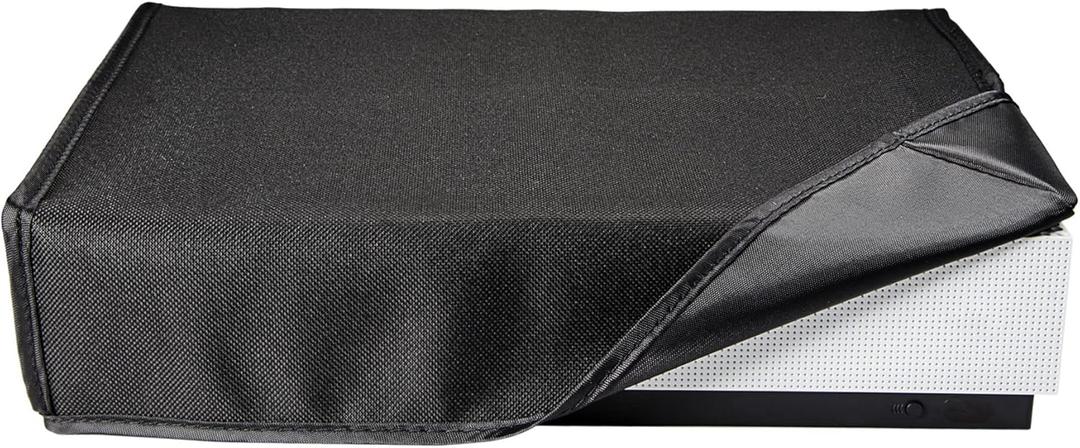 eXtremeRate Black Horizontal Dust Cover for Xbox One S Console Custom Designed Double Layer Soft Neat Lining Waterproof Dustproof Precision Cut Easy Access Cable Port