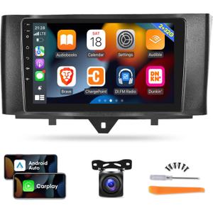 [2G+32G] Car Radio for Mercedes Benz Smart Fortwo 2011-2015, 9 inch Android Touch Screen Car Stereo, Carplay/Android Auto/1080P/Bluetooth/WiFi + AHD Backup Camera + MIC