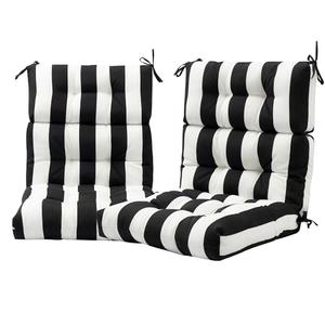 FUNHOME Indoor/Outdoor High Back Chair Cushions Set of 2, Water Resistant Tufted Deep Seat Chair Cushions, Adirondack Cushions for Garden Porch Home Office Chair Use-Black White Stripe