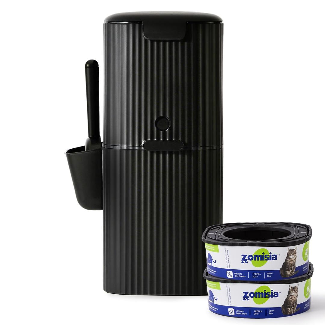 Cat Litter Disposal System for Odor Control, Hands-Free Patent Structure Litter Trash Can, 2 Refill Cartridge Dual-Color Bags Last Up to 36 Weeks(Over 8 Months)