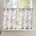 jinchan Linen Kitchen Curtains 36 Inch Vintage Gray Floral Tier Curtains Farmhouse Cottage Cafe Rod Pocket Country Small Window Drapes for Laundry Room Bathroom RV 2 Panels Grey on Beige
