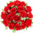 Cemetery Flowers for Grave 18 Silk Artificial Flowers for Cemetery Red Memorial Roses Flowers for Headstones Gravesite Grave Vase Funeral Decorations