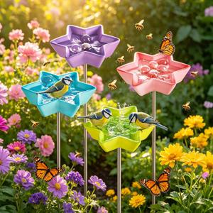 4 Pack Resin Bee Watering Station | Bee Feeder, Flower Design Butterfly Bath Bowl Drinking Cups for Pollinators Small Bird Outdoor Garden Yard Patio