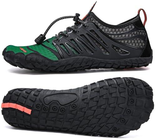 UBFEN Water Shoes Aqua Swim Shoes Mens Womens Beach Sports Quick Dry Barefoot for Boating Fishing Diving Surfing Black Dark Green Color Size US 11 Women 9.5 Men