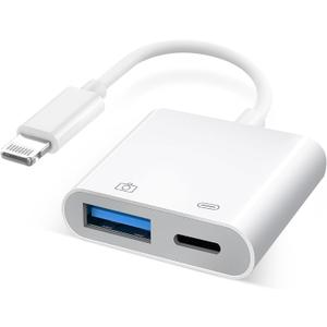 [Apple MFi Certified] Lightning to USB Camera Adapter with Charging Port, Portable USB3.0 Female OTG Cable for iPad to Connect Card Reader USB Flash Drive, Compatible for iPhone iPad