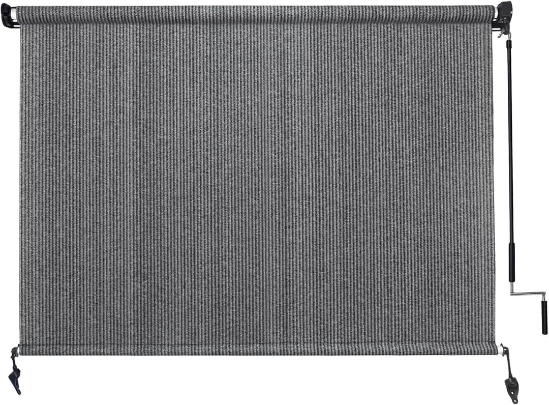 Amagenix Outdoor Roller Shades 12'(W) X 8'(H), Exterior Cordless Patio Shades Roll Up Outdoor Blinds with Spliced Poles Design, 90% UV Protection for Porch Gazebo Pergola, Grey, 144"W x 96"H
