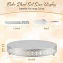 Wenqik Silver Cake Stand 16 Inch Metal Round Cupcake Dessert Wedding Cake Stand with Cutting & Spatula Cookies Display Holder Fruit Serving Tray for Table Wedding Birthday Anniversary Party