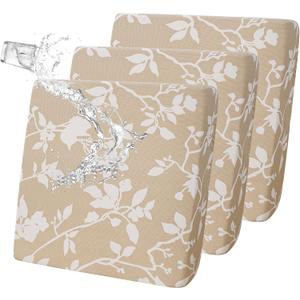 FORCHEER Waterproof Patio Cushion Covers, Floral Printed Stretch Outdoor Covers for Patio Furniture, Wicker Chair Cushion Covers Set of 3