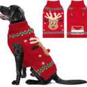 Christmas Dog Turtleneck Sweater Winter Reindeer Snowflake Sweater with Leash Hole Puppy Knitwear Pullover Holiday Sweaters for Small Medium Large Dogs XXL