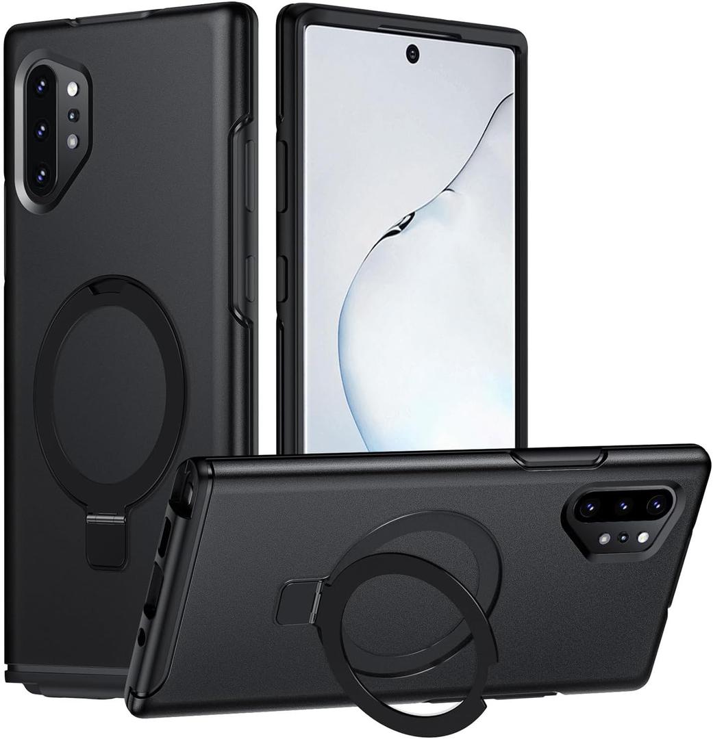 Magnetic Stand for Samsung Galaxy Note 10 Plus Case, [Fit for MagSafe] Adjustable Ring Kickstand, Mil-Grade Drop Test Heavy Duty Shockproof Protective Phone Case for Note 10 Plus Case Black