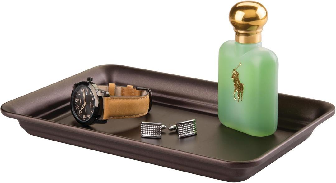 iDesign Metal Vanity Tray, Non-Slip Guest Towel Board for Cosmetics,Makeup,Jewelry,Keys,Bathroom,Kitchen,Office,Craft Room,Countertops,Closets Storage Organization, 6.5" x 10" x 1", Clear and Bronze