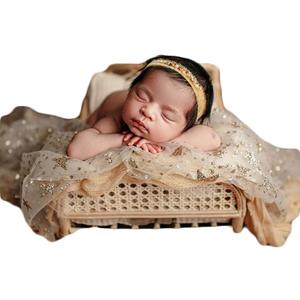 Coberllus Newborn Photography Wrap | Starry Wrap Blanket for Baby Photo Props | 15.74 X 62.99 inch Newborn Photo Shoot (Gold)