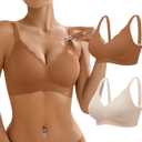 Wireless Bras for Women Bralette - Womens Seamless Push Up Full Coverage Wirefree Padded Sleep Bra with Support and Lift (Medium, 2pcs-nude/Coffee)