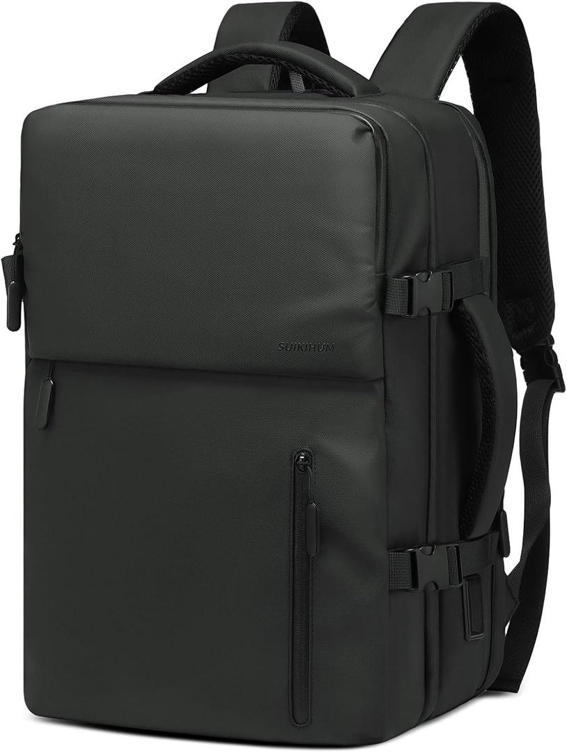 Lay Flat Carry on Travel Backpack, 30L Airline Approved, Fits 16" Laptop, USB-C & USB-A, Water Resistant, Black