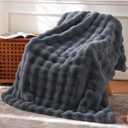 BENVWE Faux Fur Throw Blanket for Couch Cozy Fuzzy Soft Plush Fluffy Thick Luxury Minky Bubble Blanket for Living Room Home Decor Fathers Day Birthday Gifts for Women and Men, Grey, 51" x 63"