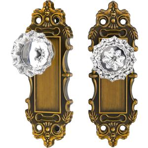 Gold Dummy Door Knobs Interior Brass 2 Pack Doorknob Crystal Glass Closet Door Handle Vintage Door Pulls for Pantry Door Hallway