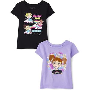 The Children's Place Baby Girls' and Toddler Assorted Everyday Short Sleeve Graphic T-Shirts, Pack of 2 (18-24 Months)