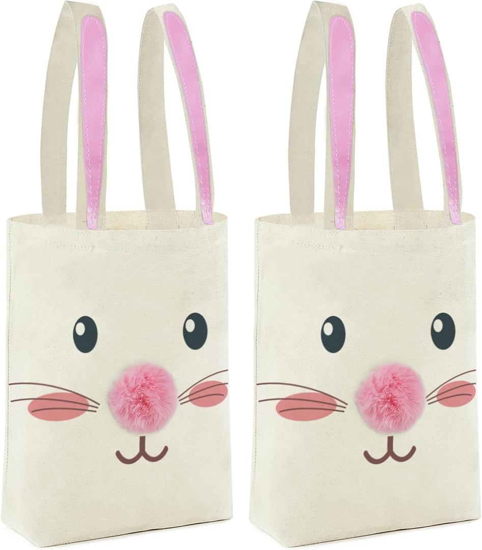 ATFUNSHOP Easter Canvas Tote Bag for Kids Reusable Easter Bunny Bags Baskets for Easter Egg Hunt