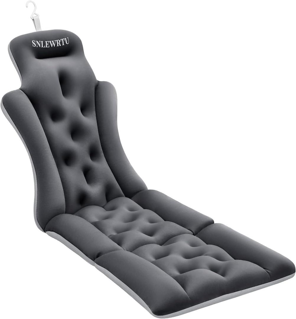 Full Body Bath Pillow for Bathtub, Thick & Luxury Bathtub Cushion with 192 Suction Cups, Bathtub Pillows for Head & Neck, Back Support, Ideal Bath Accessories for Women' Gifts Spa, Soaking, Tub (Grey)