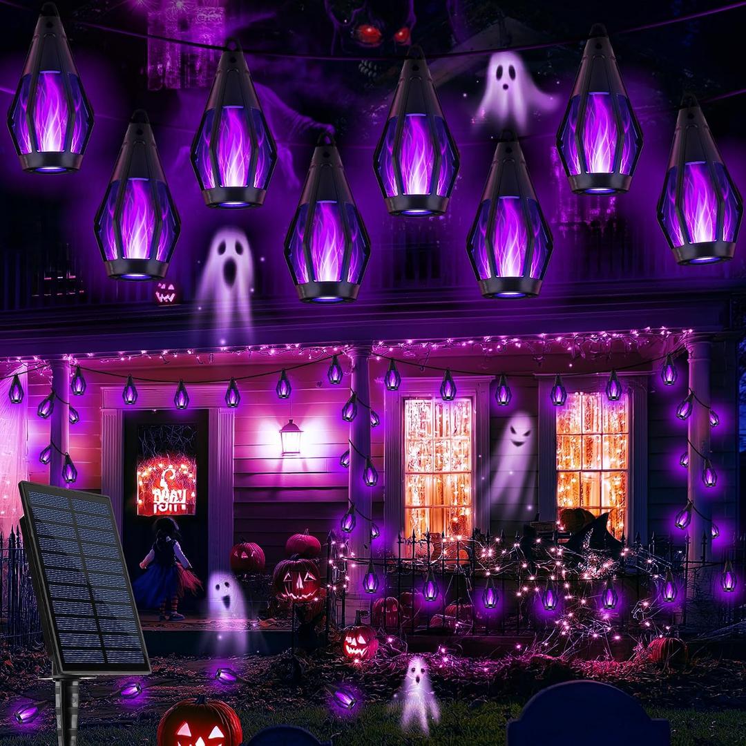 Flacchi Solar Flame String Lights - 42ft 15 LED Lights Outdoor Solar String Lights for Garden Patio Halloween Decoration (Purple, 42ft)
