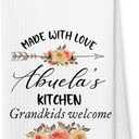 2 x Voatok Abuela Floral Kitchen Towels, Abuela Gifts for Christmas Birthday from Grandkids Hand Towels, Best Grandma Gifts from Granddaughters Grandsons Dish Tea Towels for Kitchen, 16x24 Inches