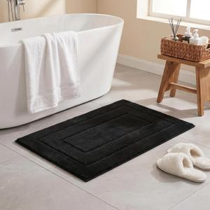 GRANNY SAYS Black Bathroom Rug, Non Slip Bath Mats for Bathroom, Super Soft and Water Absorbent, Microfiber Bath Rugs, Machine Wash Dry, Bath Rugs for Floor, Tub and Shower, 16" x 24"