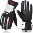 Achiou Ski Snow Gloves Winter Warm 3M Thinsulate Waterproof Touchscreen Men Women (White, XL)