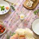 3 x Artoid Mode 3PCS Pink Embroidery Daisy Gauze Table Runner 120 Inch 10FT, Seasonal Sheer Kitchen Dining Holiday Wedding Birthday Table Decor for Home Party