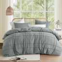 Comfort Spaces Blue/Grey Queen Size Duvet Cover Set - 3 Pieces Pintuck Pleated Duvet Cover, All Season Lightweight, Extra Softness Pre-Washed Microfiber Bedding Cover Shams