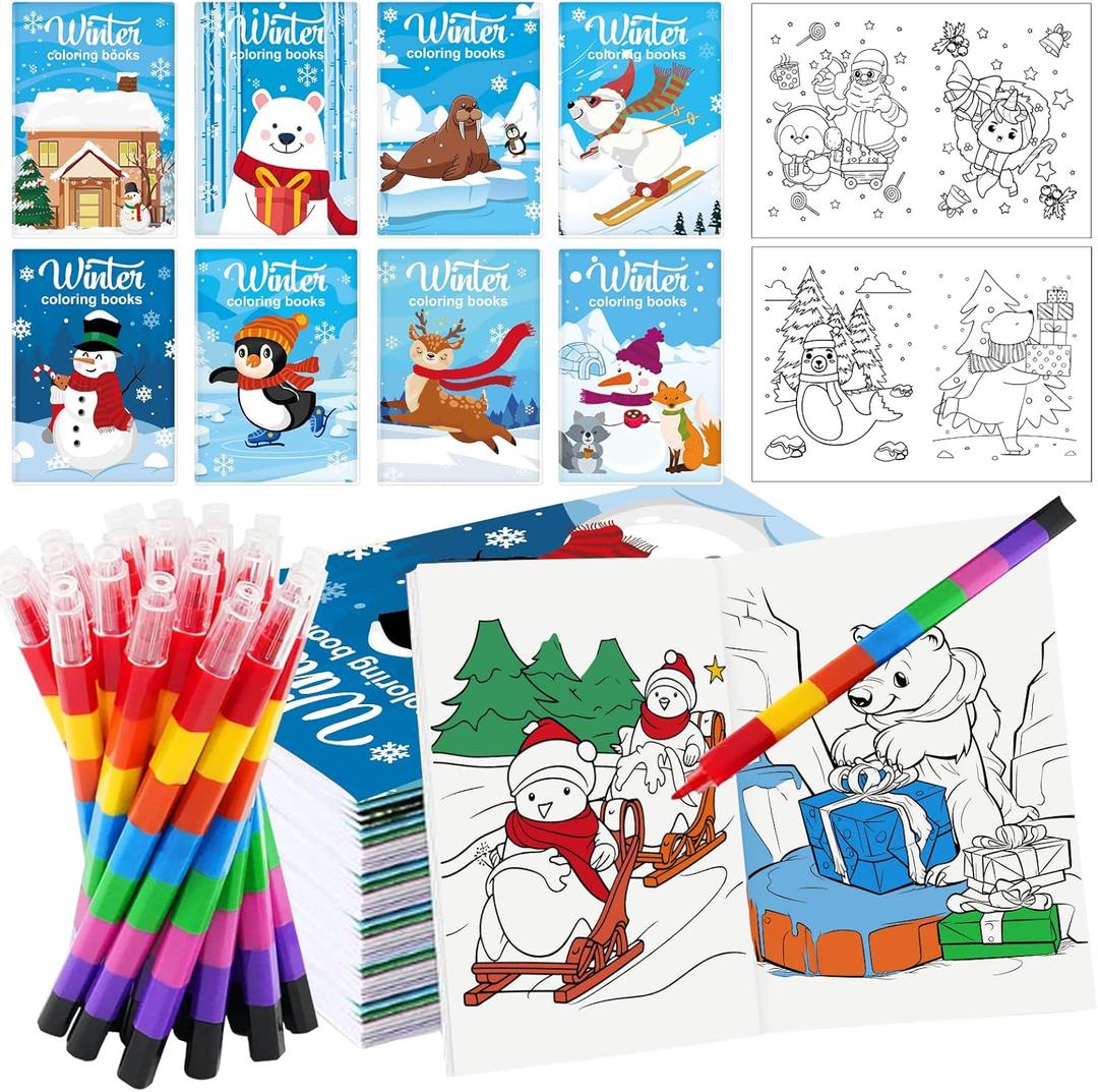 HABDJILTY 48Pcs Christmas Winter Coloring Books Bulk DIY Mini Drawing Book Set for Winter Animals Party Favors Xmas Holiday Birthday Gifts for Party Class Activity Supplies