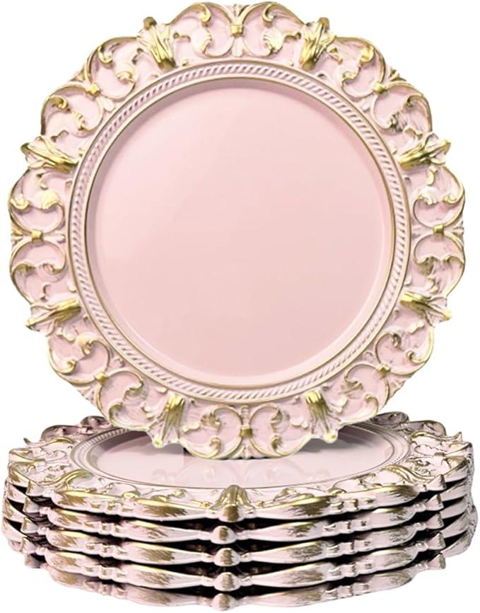 6 Pack Black Charger Plates 13" Round Charger Plates for Dinning Plates with Embossed Rim Plastic Charger for Dinner, Wedding, Elegant Tableware Decor