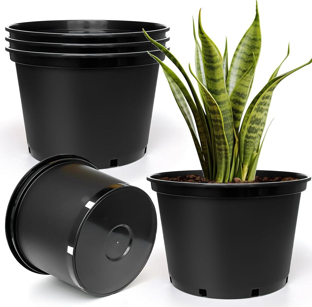 10 x RooTrimmer 7 Gallon Plastic Nursery Pots, 15 Inch Large Plastic Pots for Plants, Round Plant Pots with Drainage Holes, Flower Pots for Outdoor Indoor Plants, Gardening Gifts for Women (5-Pack, Black)