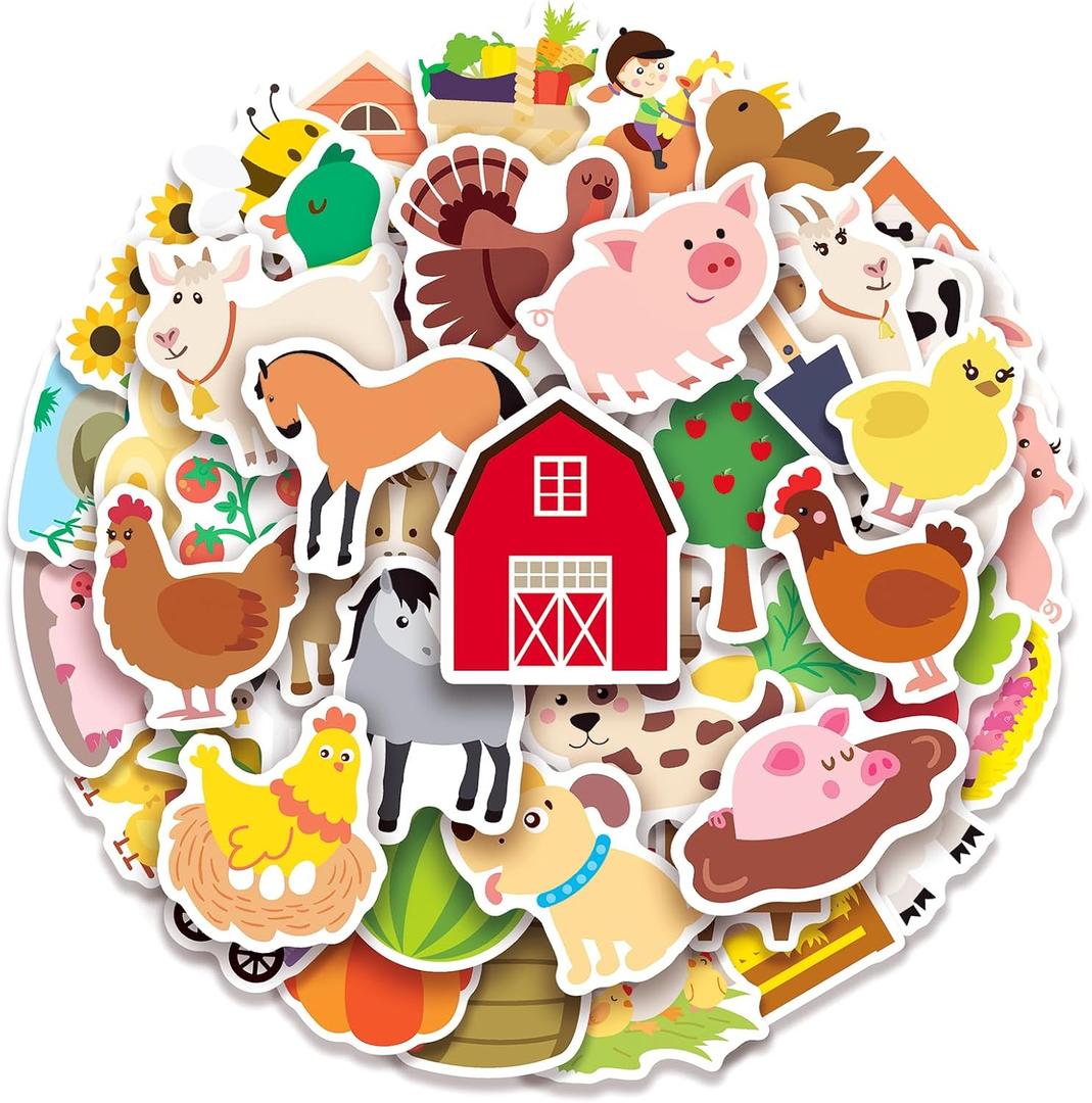 100 Pack Farm Animal Stickers,Barn Cow Pig Party Favors Gifts, Farm Party Decorations