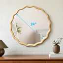 Circle Wood Mirrors for Wall, Wavy Round Bathroom Scalloped Mirror Wooden Frame 24 Inch for Living Room Farmhouse Bedroom Hallway Entryway Living Room with Shatterproof Glass Wall Mounted