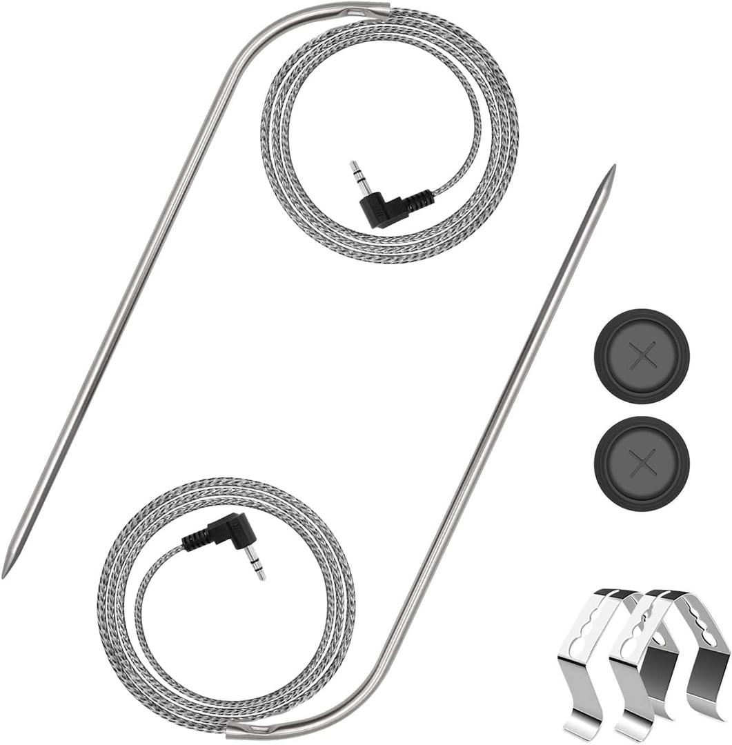 2-Pack Replacement Part for Masterbuilt Meat Probe, 9004190170 Temperature Probe Accessories Compatible with Masterbuilt Gravity Series 560/800/1050, with Grill Clips and Probe Grommet