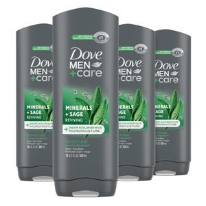 Dove Men+Care Body Wash Mineral + Sage 4 Count for Men's Skin Care Effectively Washes Away Bacteria While Nourishing Your Skin, 18 oz