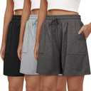 Cowasto Women's High Waisted Sweat Shorts Loose Athletic Bermuda Pockets Drawstring Summer Running Casual (L)
