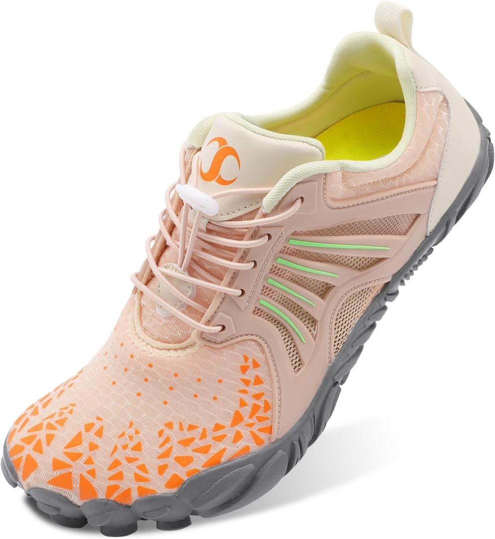 Scurtain Unisex Mens Womens Athletic Hiking Water Shoes Quick Dry Barefoot Aqua Shoes Swim Shoes Beach Shoes with Drainage (11 Women/9.5 Men, Beige/Vela)