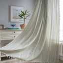 ColorBird Sage Green Boho Curtains for Bedroom 96 inch Length, 2 Panels Farmhouse Linen Curtains Living Room Darkening Drapes, Embroidered Country Window Curtain for Dining Nursery Closet