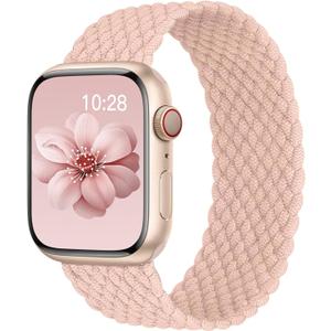 Braided Solo Loop for Apple Watch Band Men/Women,Stretchy Nylon Sport wristband Strap for iWatch Bands 04-Pink sand, 40mm 41mm 38mm 42mm(series 11/10)/S(4,5)