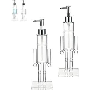 2Pack Nutcracker Soap Dispenser, Clear Acrylic Christmas Hand Soap Dispenser Bathroom, Refillable Nutcracker Bathroom Decor Lotion Container, Countertop Accessories for Kitchen