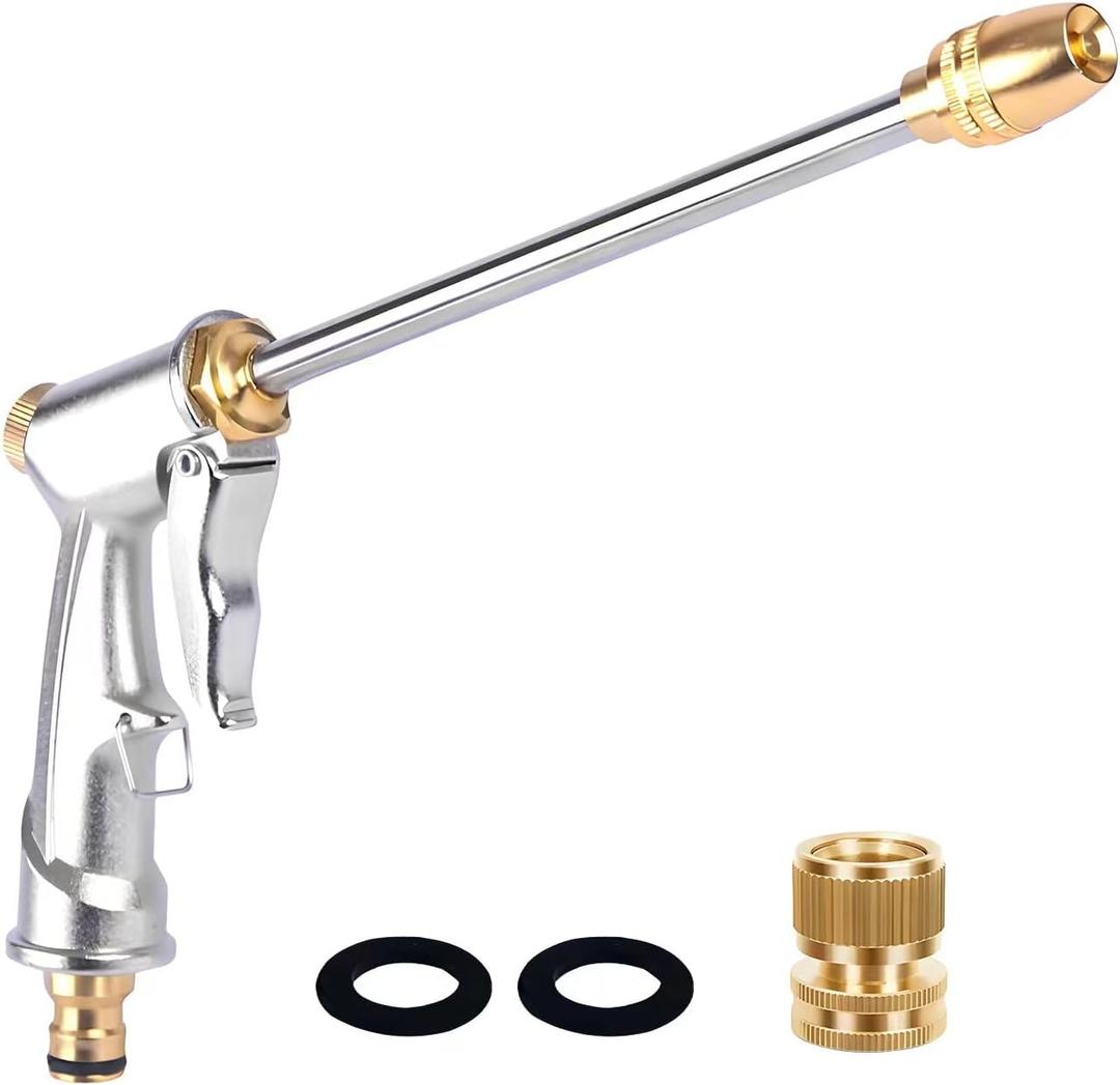 Hose Sprayer Nozzle Heavy Duty, High Pressure Hose Nozzle Water Adjustable Spray Gun Metal Brass Hose Attachment for Washing car, Cleaning, Watering Plants, lawn, Outdoor Gardening