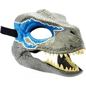 Dino Mask Moving Jaw Soft Latex Velociraptor Blue Mask with Realistic Texture and Color for Role Play and Birthday Parties