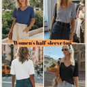 Oakgarden 4 Pack Women's Half Sleeve Shirts V Neck Tops Elbow Length Loose Fit Straight Hem T Shirts Casual Summer Tees(Dusty Blue, Black, Light Gray, White,Medium)
