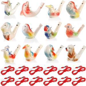 Hedume Set of 12 Ceramic Bird Whistles, Bird Water Whistles, Bird Call Whistle for Water and Bath Play Fun, Birthday Gift, Easter Gift