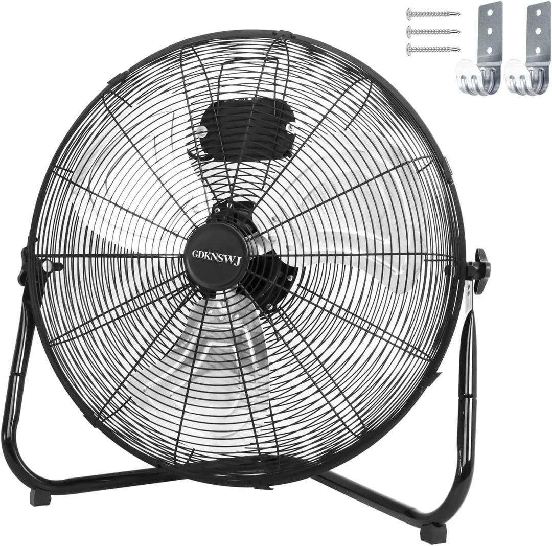 High Velocity Floor Fan - 20 Inch 3 Speeds Heavy Duty Metal Industrial Fan with Wall-Mounting System, 360 Degree Tilt, and Quiet Operation for Home, Office, Warehouse and Factory Use