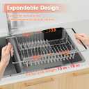 Expandable Over The Sink Dish Drainer Drying Rack In Stainless Steel Metal For Small Kitchen, Counter Space Saving Compact Above Plate Dryer Strainer, Adjustable Hanging Inside Sink Wire Drain Holder