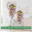 4PCS Artificial Hanging Flowers for Outdoors Summer Decoration, Fake Hanging Plants Faux Petunias with Eucalyptus, UV Resistant No Fade Plastic Realistic Silk Flowers for Porch Patio Balcony Indoor