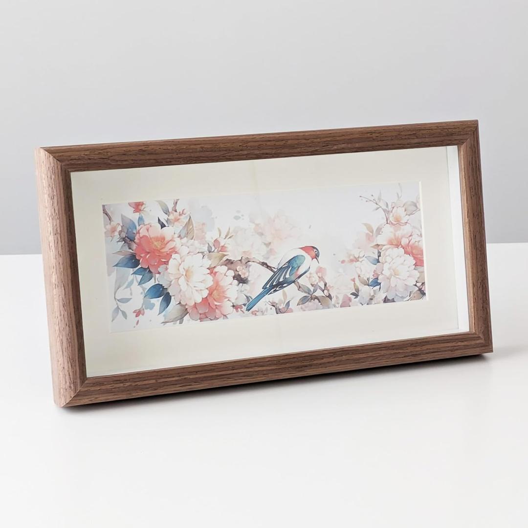 5X10 Wooden Photo Frame with 3x8 Mat Glass Front Wall and Desktop Picture Frame