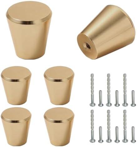 Mokife Kitchen Cabinet Knobs, 6 Pack Brushed Gold Cabinet Handles Modern Round Solid, Furniture Door Hardware Pulls for Drawers Cupboard Dresser Wardrobe Closet, 20x23mm
